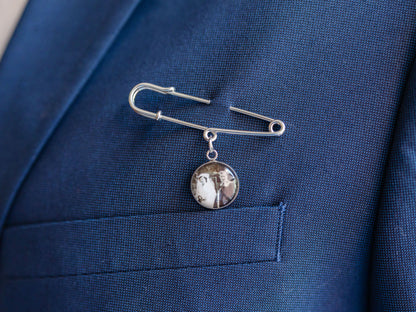 Silver Custom Photo Boutonniere Brooch Lapel Pin