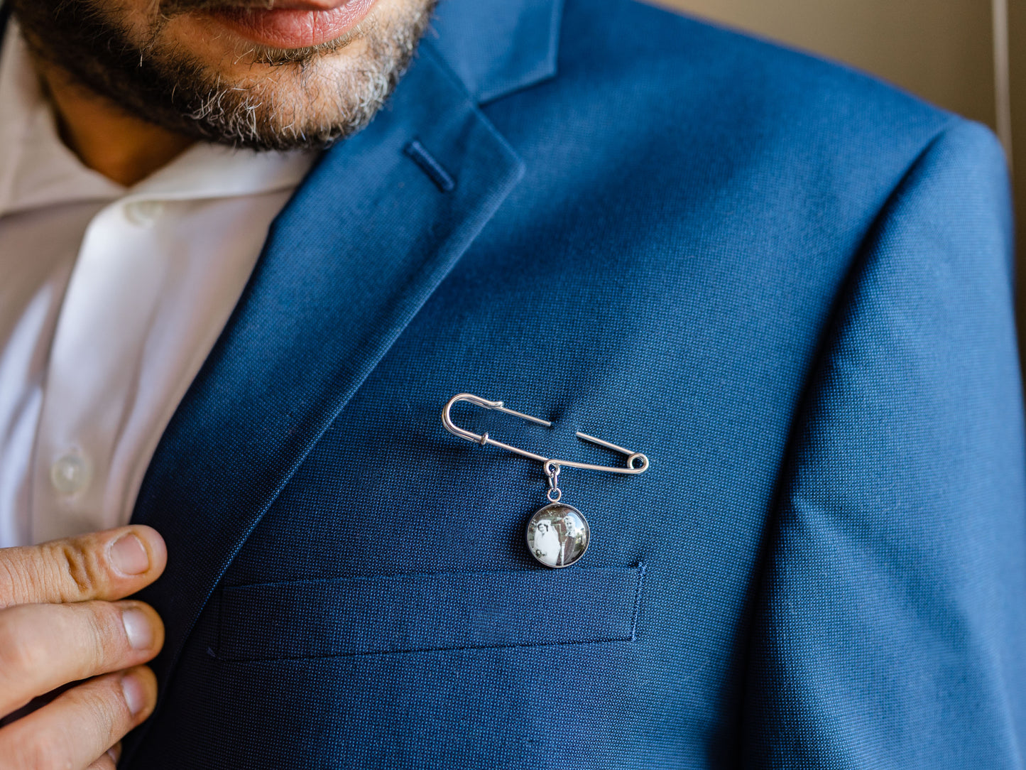 Silver Custom Photo Boutonniere Brooch Lapel Pin