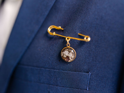 Gold Personalized Photo Boutonniere Lapel Brooch Pin