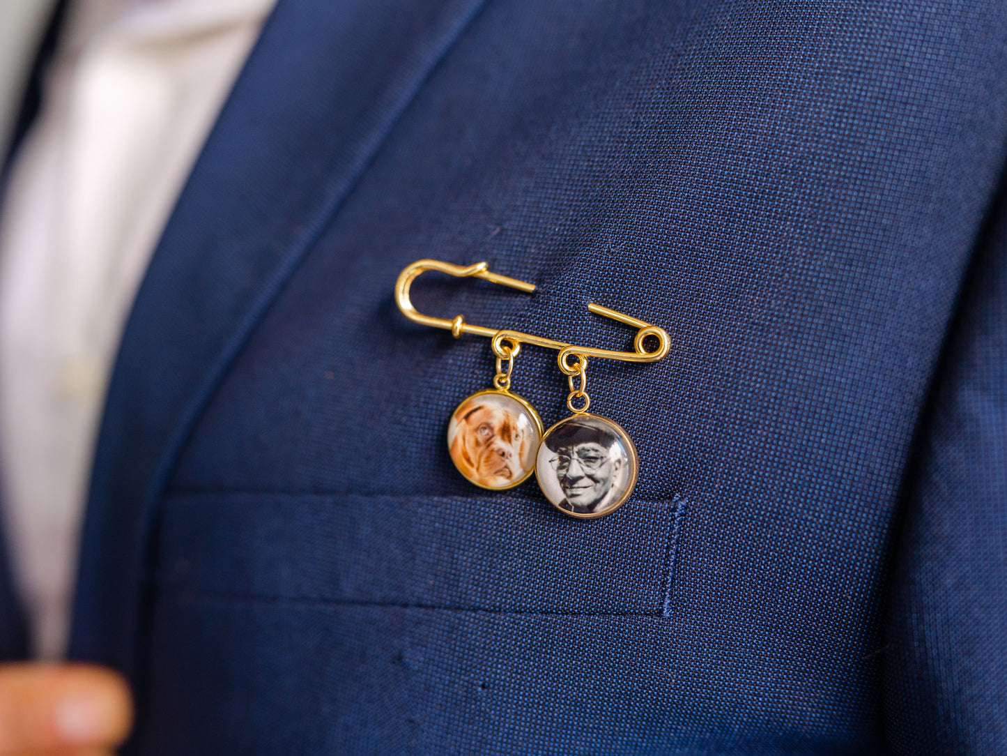 Gold Personalized Photo Boutonniere Lapel Brooch Pin