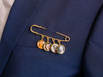 Gold Personalized Photo Boutonniere Lapel Brooch Pin