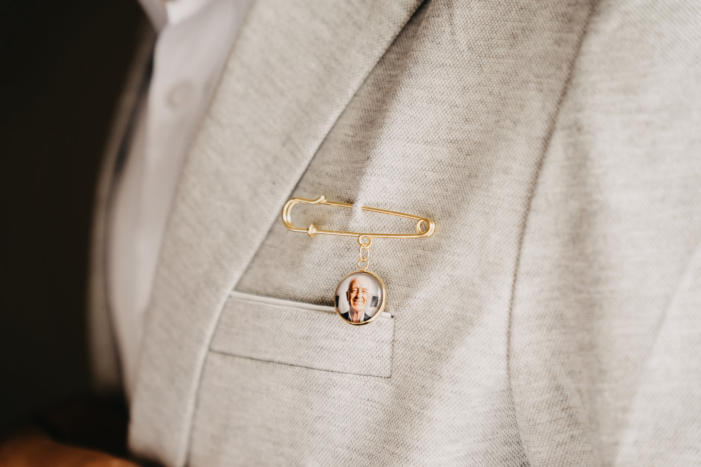 Gold Personalized Photo Boutonniere Lapel Brooch Pin