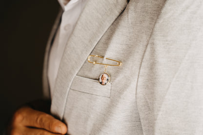 Gold Personalized Photo Boutonniere Lapel Brooch Pin