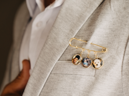 Gold Personalized Photo Boutonniere Lapel Brooch Pin