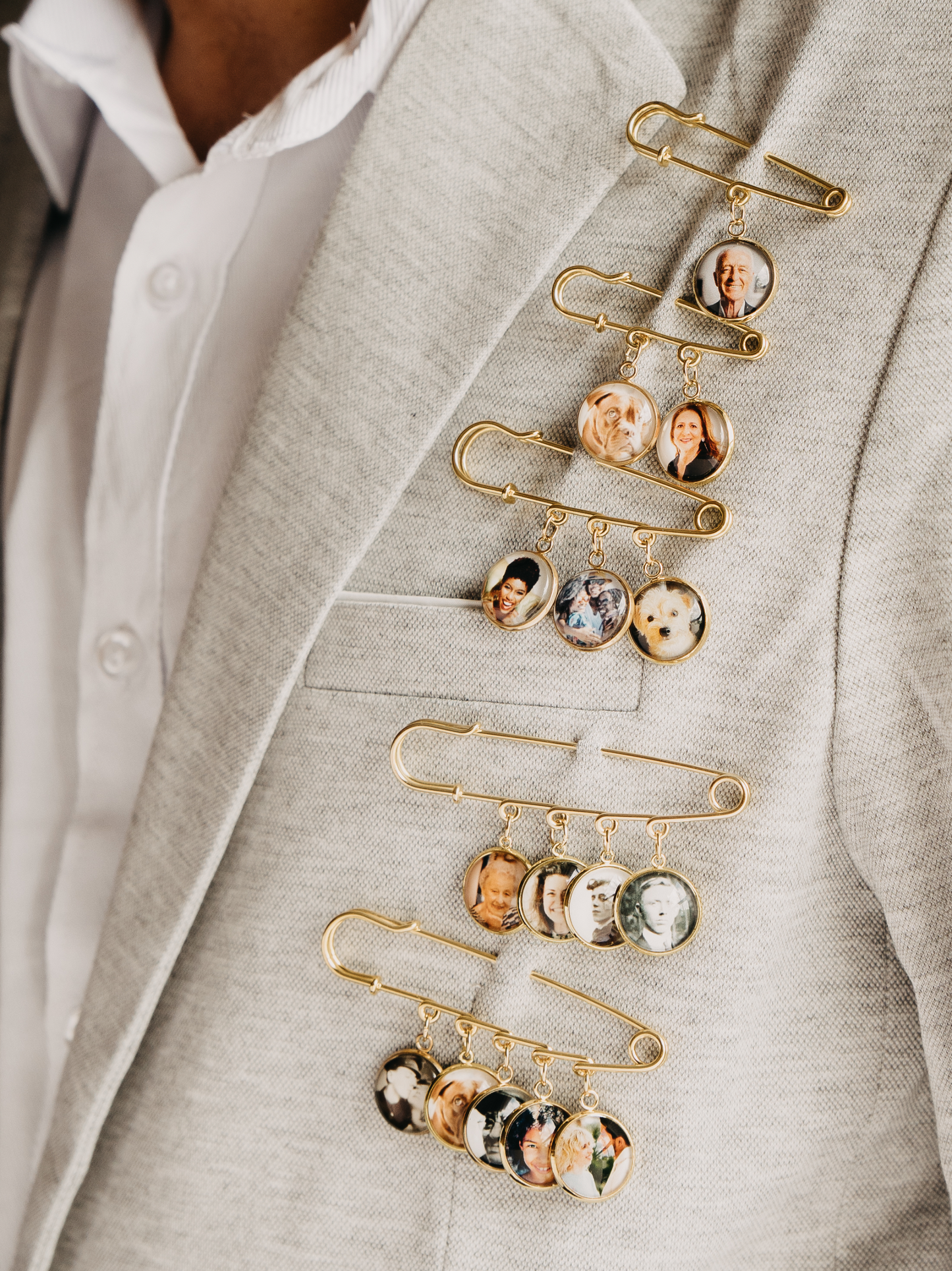 Gold Personalized Photo Boutonniere Lapel Brooch Pin