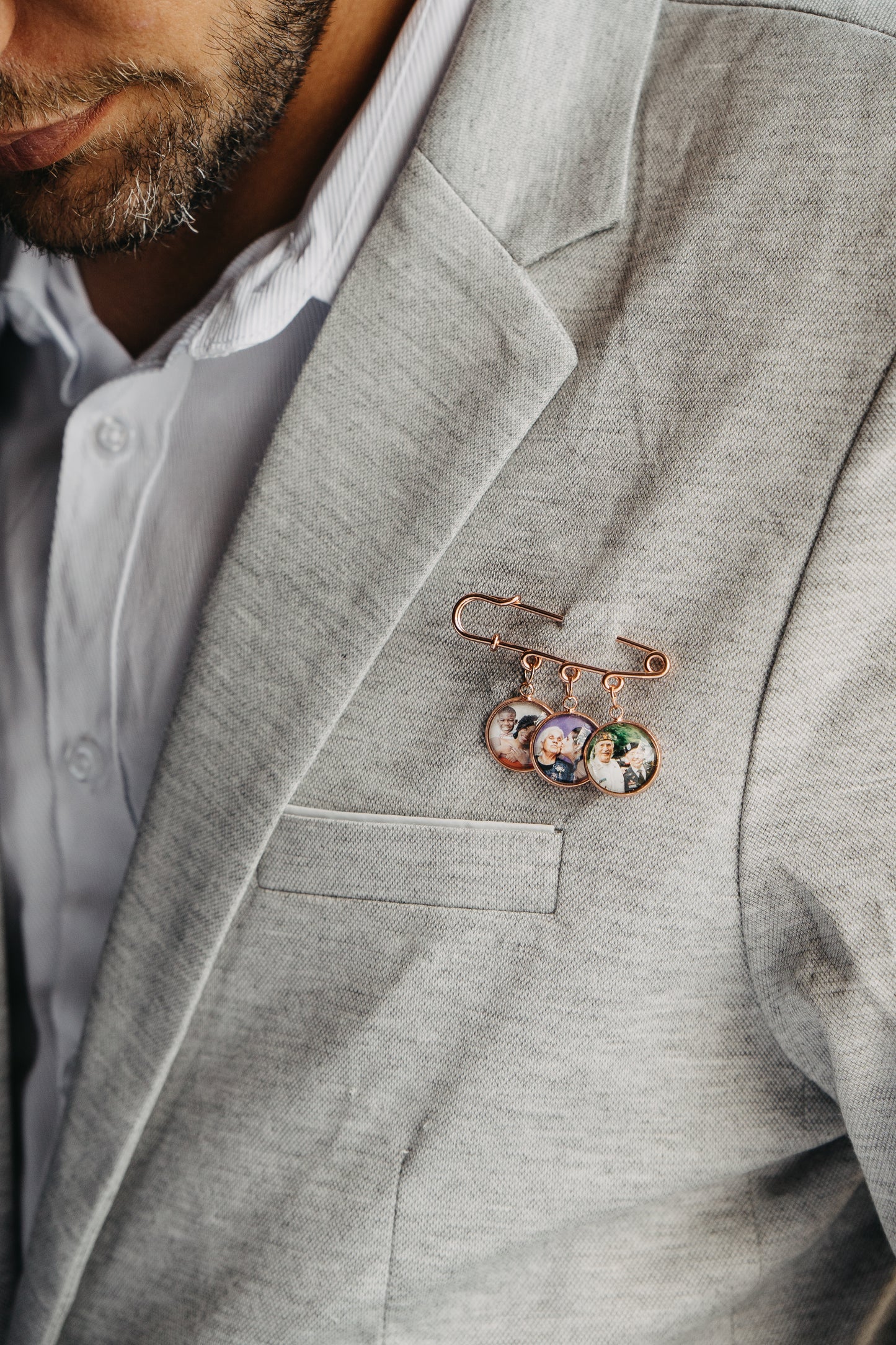 Rose Gold Personalized Photo Boutonniere Lapel Brooch Pin