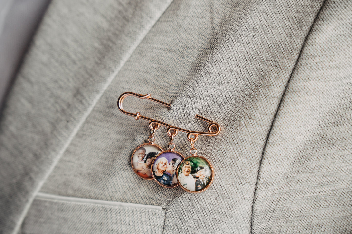 Rose Gold Personalized Photo Boutonniere Lapel Brooch Pin