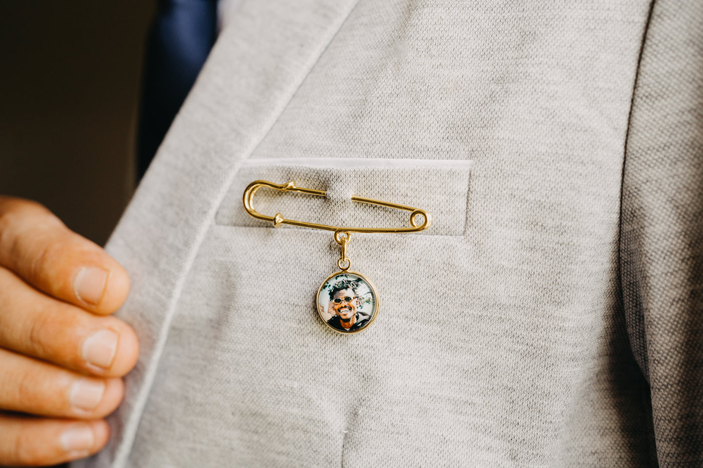 Gold Personalized Photo Boutonniere Lapel Brooch Pin