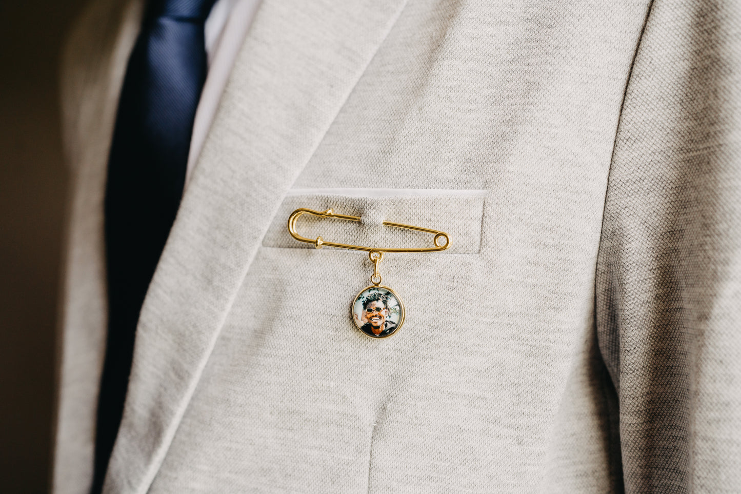 Gold Personalized Photo Boutonniere Lapel Brooch Pin