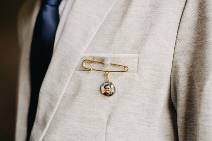 Gold Personalized Photo Boutonniere Lapel Brooch Pin