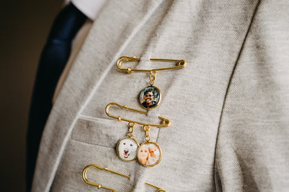 Gold Personalized Photo Boutonniere Lapel Brooch Pin