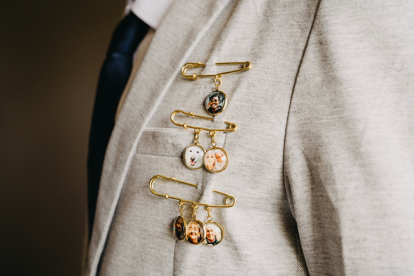 Gold Personalized Photo Boutonniere Lapel Brooch Pin