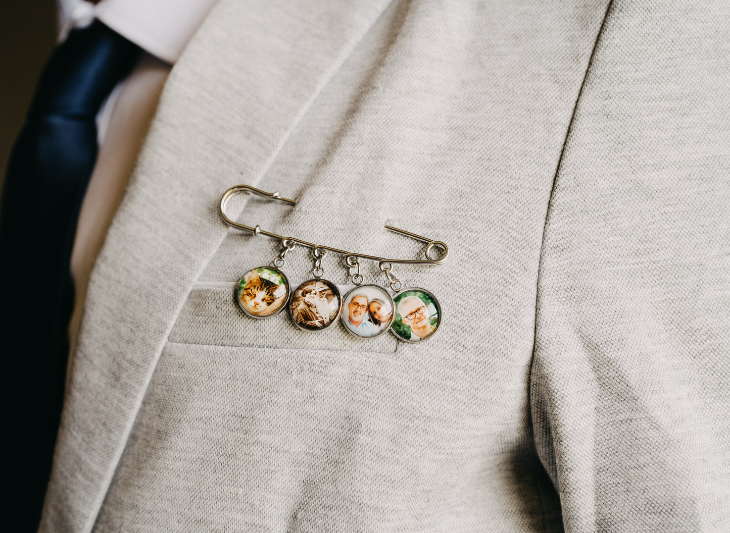 Silver Custom Photo Boutonniere Brooch Lapel Pin