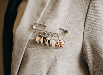 Silver Custom Photo Boutonniere Brooch Lapel Pin