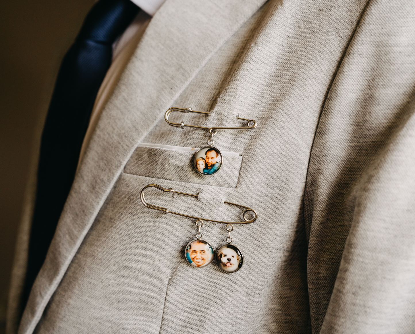 Silver Custom Photo Boutonniere Brooch Lapel Pin