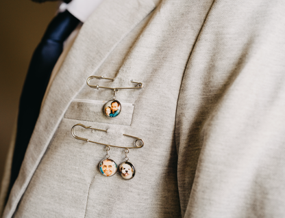 Silver Custom Photo Boutonniere Brooch Lapel Pin