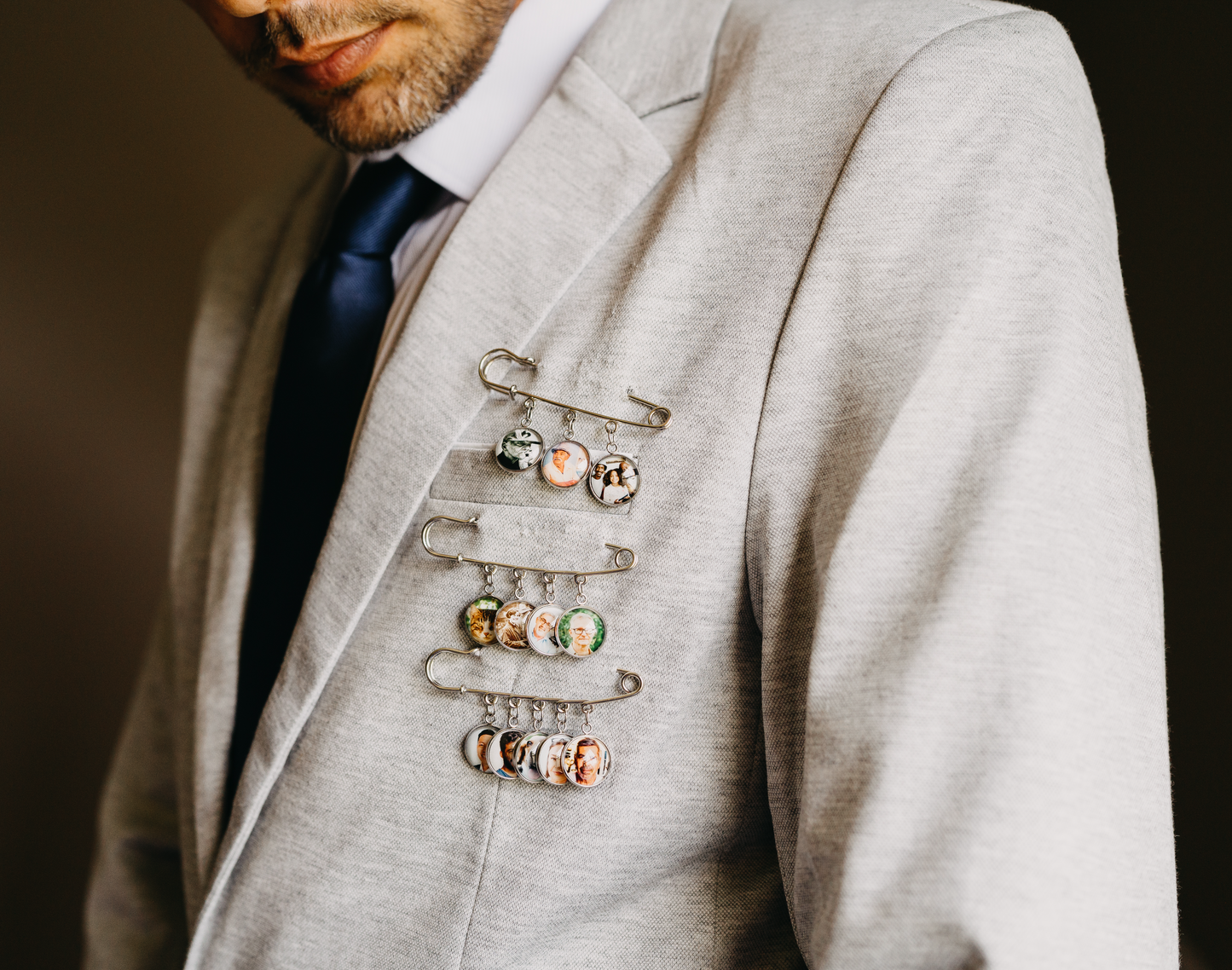 Silver Custom Photo Boutonniere Brooch Lapel Pin