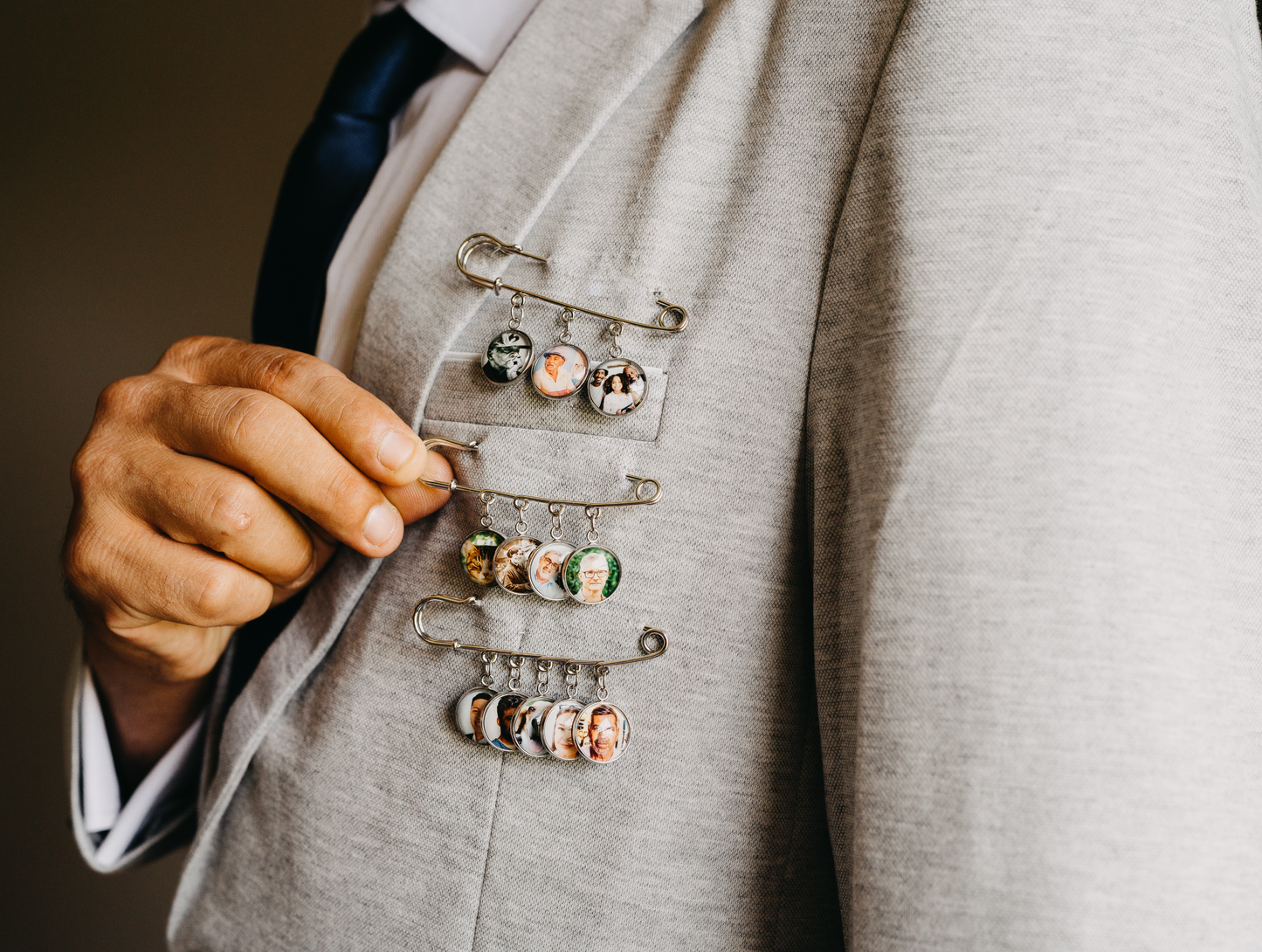 Silver Custom Photo Boutonniere Brooch Lapel Pin