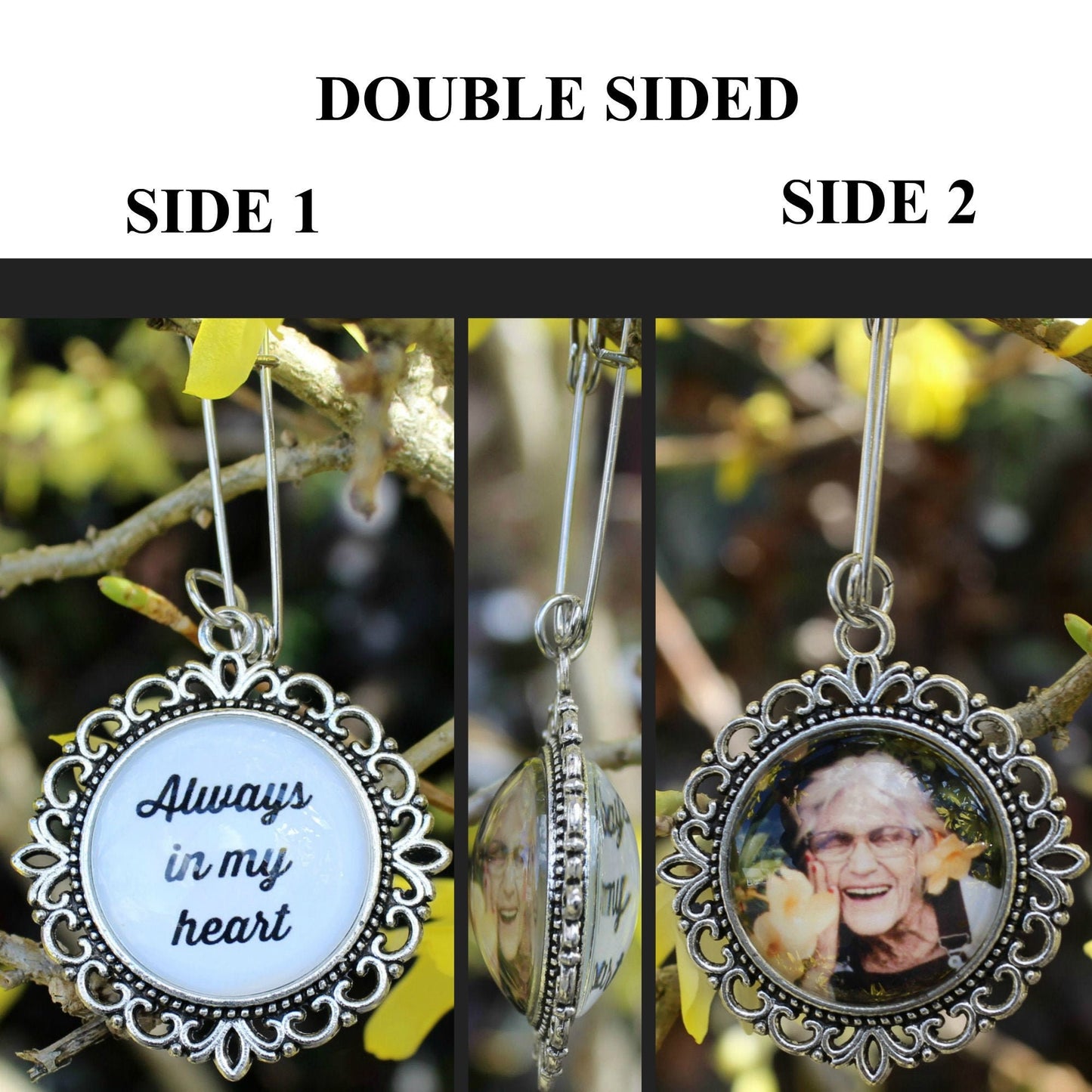 Double Sided Picture Wedding Bouquet Charm