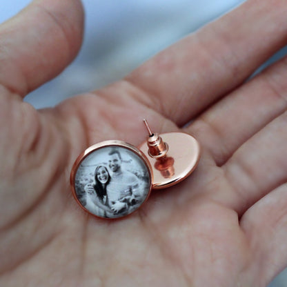 Rose Gold Photo Stud Earring Personalized Jewelry